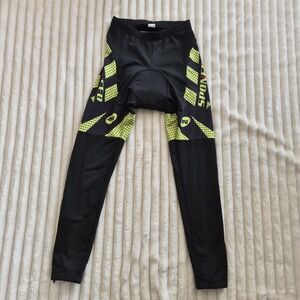 Sponeed Mens‎ Cycling Tights Padded Fleece Lined Black Neon Yellow Size Medium